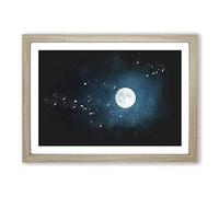 The Full Moon at Midnight Paint Splash Framed Print | A2 Oak Framed Wall Art | Ready to Hang | Modern Space Picture | Living Room Bedroom Lounge Office