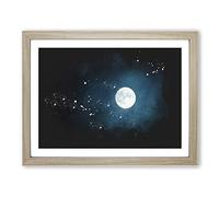 The Full Moon At Midnight Paint Splash Modern Art Framed Print | A2 Oak Framed Wall Art | Ready to Hang | Modern Space Picture | Living Room Bedroom Lounge Office