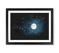 The Full Moon At Midnight Paint Splash Modern Art Framed Print | A3 Black Framed Wall Art | Ready to Hang | Modern Space Picture | Living Room Bedroom Lounge Office