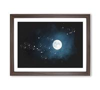The Full Moon At Midnight Paint Splash Modern Art Framed Print | A3 Walnut Framed Wall Art | Ready to Hang | Modern Space Picture | Living Room Bedroom Lounge Office