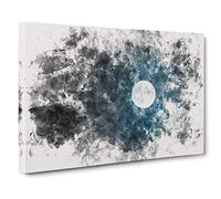 The Full Moon at Midnight Watercolour Canvas Print | Gallery Wrapped 30mm Frame Wall Art | 30x20 inches | Ready to Hang | Modern Space Picture | Living Room Bedroom Lounge Office