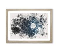The Full Moon at Midnight Watercolour Framed Print | A2 Oak Framed Wall Art | Ready to Hang | Modern Space Picture | Living Room Bedroom Lounge Office
