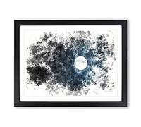 The Full Moon At Midnight Watercolour Modern Framed Print | A3 Black Framed Wall Art | Ready to Hang | Modern Space Picture | Living Room Bedroom Lounge Office
