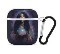 The Full Moon Goddess Wireless Bluetooth Earbud Case Compatible with Airpods 1/2 Earphone Cover Pouch with Stainless Steel Carabiner
