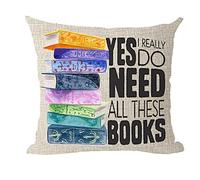 The Fun Reading Quote Yes I Really Do Need All These Books Gift Holiday Cotton Linen Throw Pillow Covers Case Cushion Cover Sofa Decorative Square 18x18 inch Decorative Pillow Wedding Birthday