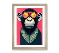 The Funky Monkey Framed Print | A2 Oak Framed Wall Art | Ready to Hang | Modern Animal Picture | Living Room Bedroom Lounge Office