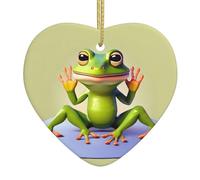 The Funny Frog Doing Yoga A 2.9-inch Ceramic Christmas Ornament with a Printed Heart is Perfect for windowsills fireplaces and Living Rooms