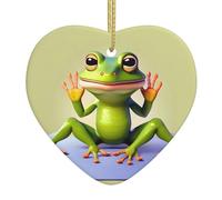 The funny frog doing yoga Ceramic Heart Shaped Ornaments Fashionable and Novel Christmas Tree Decorations