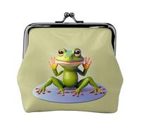The Funny Frog Doing Yoga Coin Purse.Double Sided Coin Purse for Women, Small PU Leather Card Holder