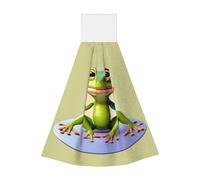 The funny frog doing yoga Coral fleece hand towel, super absorbent hanging kitchen towel, children's adult bathroom kitchen hanging hand towel