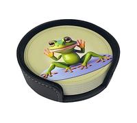 The Funny Frog Doing Yoga Creative Round Coaster (3.9 inches), PU Leather Coaster, Suitable for car, Kitchen, Restaurant, Office, etc.