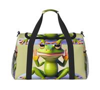 The Funny Frog Doing Yoga Hand Travel Bag.Fashionable Design, Large Storage Capacity, Suitable For Business Trips And Short Trips., Black, One Size