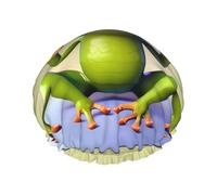 The funny frog doing yoga Large Double-layer shower cap prevents hair from getting tangled during showering and skincare.
