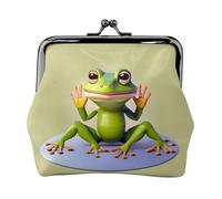 The Funny Frog Doing Yoga Leather Coin Purse for Women-Small Kiss Lock Wallet, Mini Card Holder for Keys Lipstick, Cute Change Purse for Travel