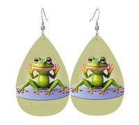The funny frog doing yoga Leather Earring. Stylish teardrop shape, perfect for women, and a great decorative choice for parties and holidays.