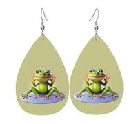 The funny frog doing yoga Leather earrings, teardrop-shaped pendant jewelry, versatile and stylish women's accessories.