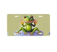 The funny frog doing yoga License Plate for Front of Car – Personalized Aluminum Car Tags – 6†x 12†Universal Fit.