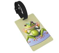 The Funny Frog Doing Yoga Luggage tag.Personalized Full-Width Printed PVC, Business Card Size, with Detachable Wrist Strap.