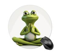 The Funny Frog Doing Yoga Mouse Pad Round Premium-Textured Waterproof Computer Mousepad, Stitched Edges Gaming Mouse Mat for Laptop, Home Office Decor Desk Accessories