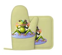 The funny frog doing yoga Oven Mitts and Pot Holders Sets.Printed Oven Mitt & Pot Holder Set, Non-Slip Heat Resistant Kitchen Grips
