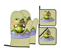 The Funny Frog Doing Yoga Oven Mitts and Pot Lid Mats Set of 4 Waterproof and Heat Resistant, Kitchen Baking Scald Proof Heat Insulation
