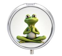 The Funny Frog Doing Yoga Pill Box Round Pill Case for Purse & Pocket 3 Compartment Medicine Pill Organizer Portable Travel Pillbox Medicine Vitamin Cod Liver Oil Storage Box