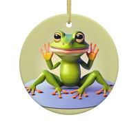 The funny frog doing yoga Print Christmas Ornaments Ceramic, Round Hanging Pendant Holiday Home Decor, Party Creative Xmas Gift