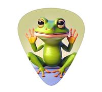 The funny frog doing yoga printed guitar picks, 12-piece set with thin, medium, and thick styles, comes with a storage case