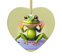 The Funny Frog Doing Yoga Printed Heart-Shaped Ornaments, Ceramic Christmas Ornaments, Suitable for Holiday Parties, Souvenirs.