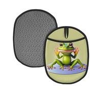 The funny frog doing yoga Printed Silicone Insulation Mat Set Suitable for Table Mat/Oven Mat/Camping BBQ