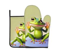 The Funny Frog Doing Yoga Printed Two-Piece Kitchen Baking Set Oven mitt and potholder Perfect for Chefs Bakers and Kitchen Decor