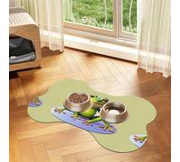 The funny frog doing yoga Prints Bone-shaped pet meal mat | Absorbent, non-slip, durable, and easy-to-clean pet feeding mat