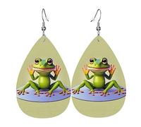 The funny frog doing yoga Prints Leather Teardrop earrings Pendant Stylish and light Lightweight Dangle for Women Girls, One Size, Leather, No Gemstone
