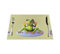 The Funny Frog Doing Yoga PVC Woven placemats are Printed and can add Decoration to Your Dining Table.