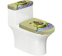 The Funny Frog Doing Yoga Soft 2Pcs Toilet Lid - Tank Covers, Elastic Reusable for U/O Shape Toilets, Bathroom Decor