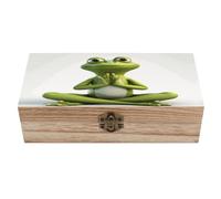 The Funny Frog Doing Yoga Wooden Storage Box Gift Jewelry Box Personalized Wooden Box Keepsake Box With Hinged Lid And Front Clasp Jewelry Box for Crafts Art Hobbies