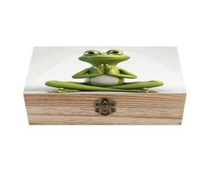 The Funny Frog Doing Yoga Wooden Storage Box Gift Jewelry Box Personalized Wooden Box Keepsake Box With Hinged Lid And Front Clasp Jewelry Box for Crafts Art Hobbies