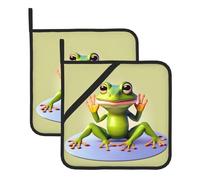 The Funny Frog Doing yogaSet of 2 Potholders Essential for Kitchen Baking Countertop Potholders 8 x 8 Inches