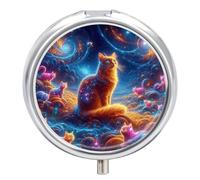 The Fur of Science Fiction pilldispenser with Mirror 3 Compartments Waterproof Pillcase for Purse Pocket Non-Slip Grip Travel Medicine Organizer Container Box for Vitamin Fish Oil Supplement