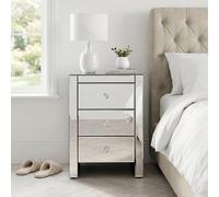 The Furniture Market 2X Venetian Mirrored 3 Drawer Bedside Tables Crystal Glass Handles Bevelled Edges Premium Quality No Assembly Required