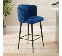 The Furniture Market Bella Boutique Blue Velvet Bar Stool Luxurious Design With Deep Button Back Black Satin Metal Legs Comfortable & Adjustable