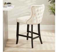 The Furniture Market Boudoir Champagne Velvet Button Back Kitchen Counter Bar Stool Wing Back Design Stud Detailing Black Legs Chrome Foot Bar