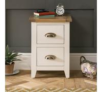 The Furniture Market Cheshire Cream Painted Slim 2 Drawer Bedside Table With Limed Oak Top, Stylish Chrome Handles, Compact Design For Small Spaces