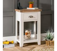 The Furniture Market Cheshire Cream Painted Telephone Table With Drawer & Shelf, Small Console Table, Limed Oak Top, Premium Quality