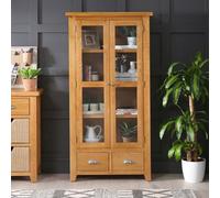 The Furniture Market Cheshire Oak Glazed 2 Door 2 Drawer Tall Display Cabinet Unit