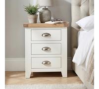 The Furniture Market Cheshire White 3-Drawer Bedside Table Premium White Painted Nightstand With Limed Oak Top Large Storage Drawers Classic & Modern