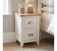 The Furniture Market Cheshire White Painted Slim 2 Drawer Bedside Table Compact White Nightstand With Limed Oak Top Solid Wood Frame Narrow Bedside