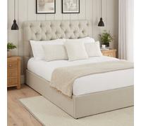 The Furniture Market Chesterfield Button 6Ft Super King Size Storage Ottoman Bed Natural Linen Fabric