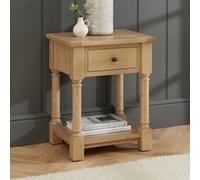 The Furniture Market Classic Whitewash Oak Bedside Table Solid Oak Frame, Hand Turned Legs, Large Drawer, Lower Shelf Bedroom Side, Lamp Table