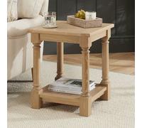 The Furniture Market Classic Whitewash Oak Lamp Table Solid Oak Frame, Hand Turned Column Legs, Lower Shelf, Bead Moulded Freeze